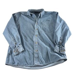 Outrageous Sports Mens Crater Lake Black Bear Graphic Denim Shirt Blue Medium